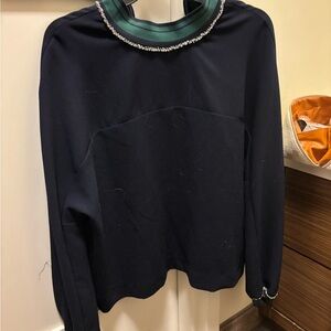 Zara Navy Top with Green and White Accents